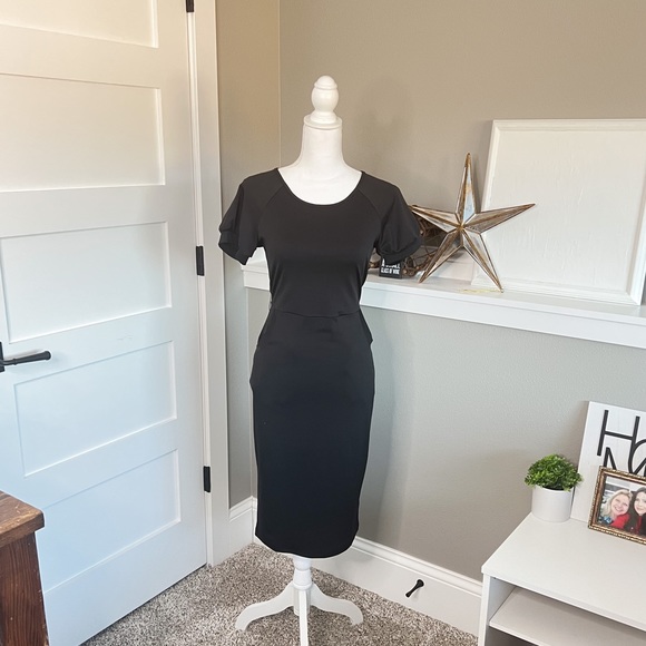 NWT NEW fitted cocktail sexy lbd little black bodycon midi mini dress - Picture 2 of 5